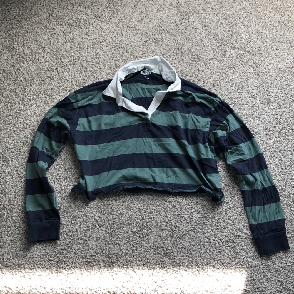 Blue and Green Striped Collared Shirt